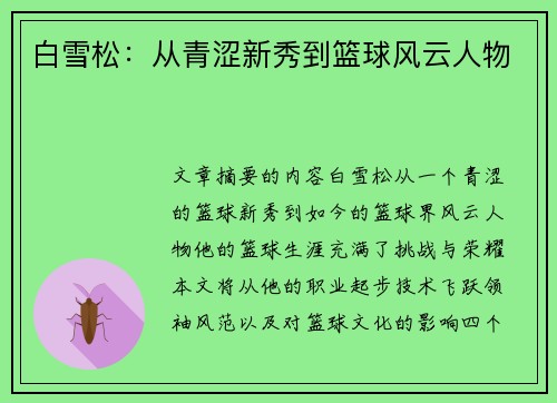 白雪松：从青涩新秀到篮球风云人物